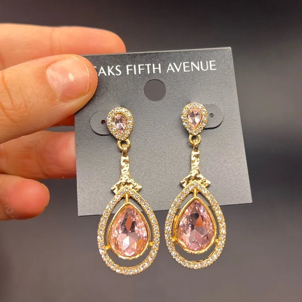 Saks Fifth Avenue Pink and Gold Teardrop Earrings